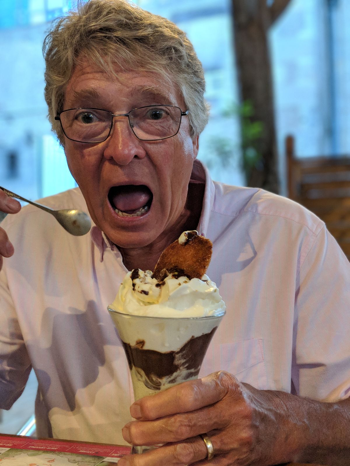 Keith with a very large ice-cream sundae