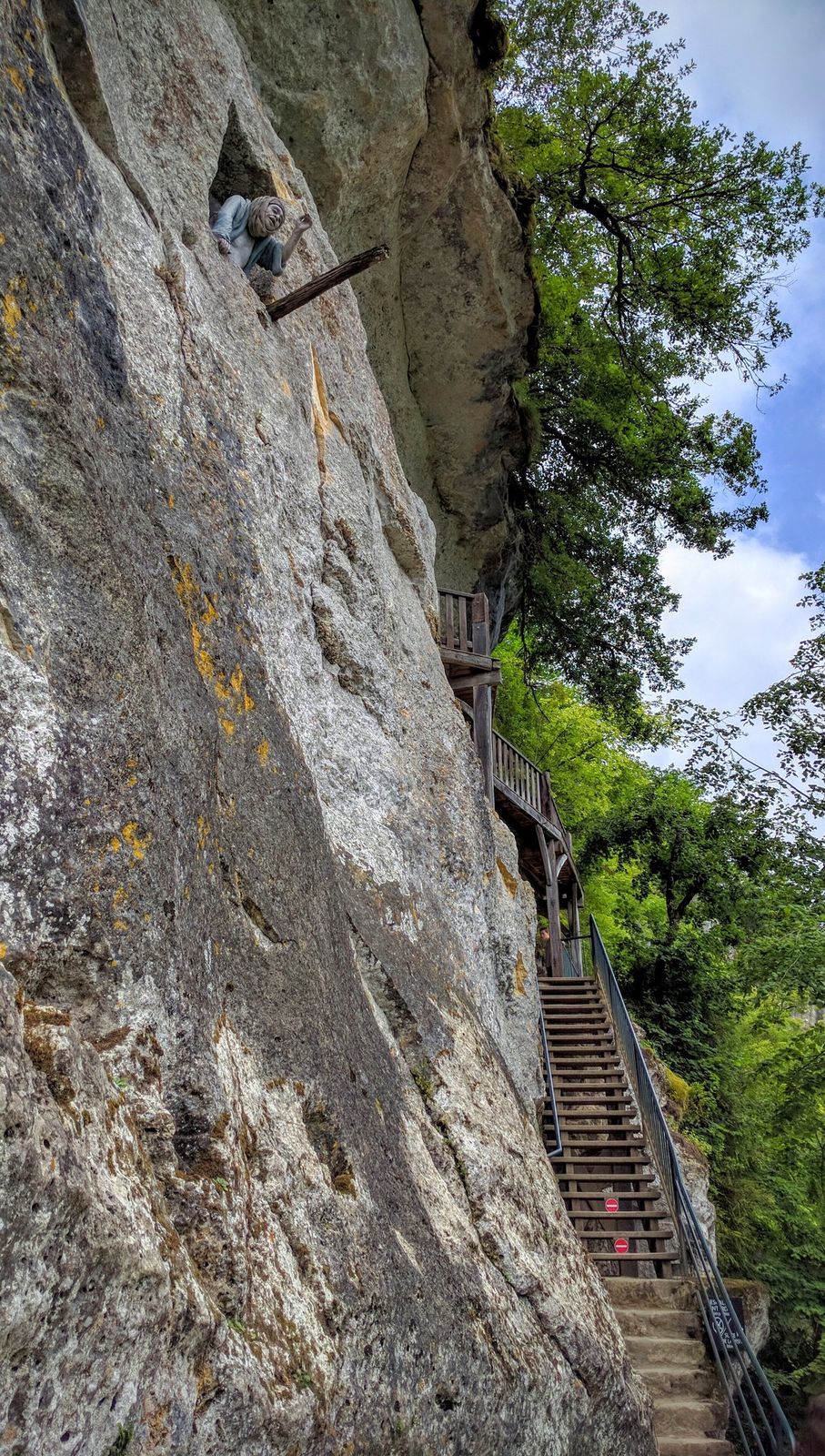 A staircase climbing the cliff face at La Roque Saint-Christophe