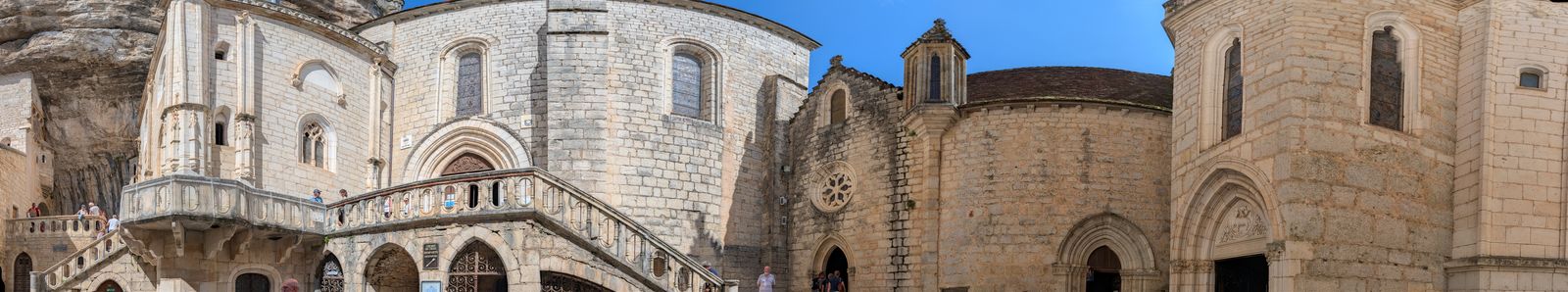 Stone chapels and balconies around the sanctuary square at Rocamadour