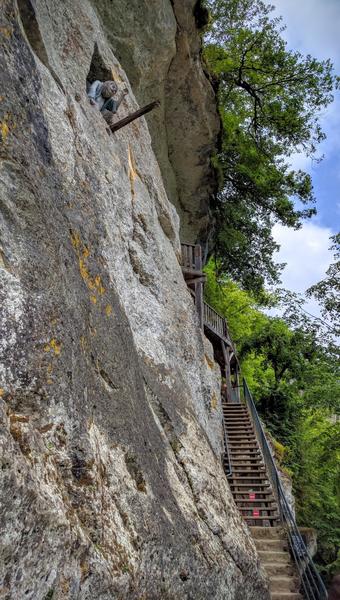 A staircase climbing the cliff face at La Roque Saint-Christophe