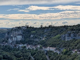 Rocamadour clinging to its limestone cliff above the Alzou gorge